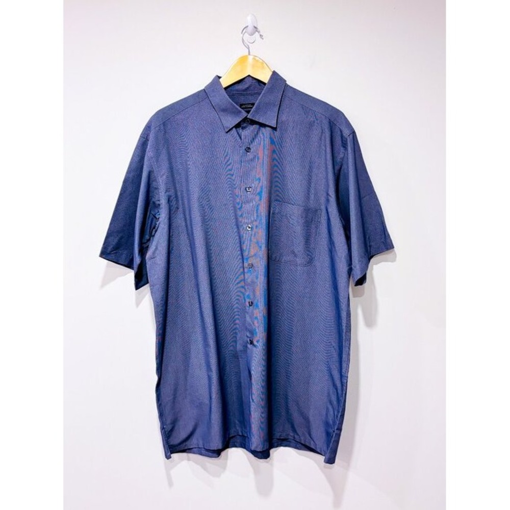 JOSEPH & FEISS Blue Micro Check Short Sleeve Modal Blend Shirt X-Large